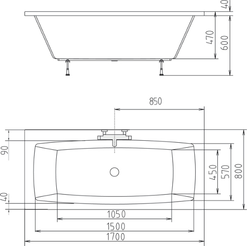 Rechteckbadewanne Quadra 170 oder 180 cm, Schürze/ Träger/ Farblicht