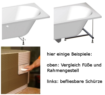 Raumsparbadewanne Tessa 170 LR Schürze, Farblicht mögl.  